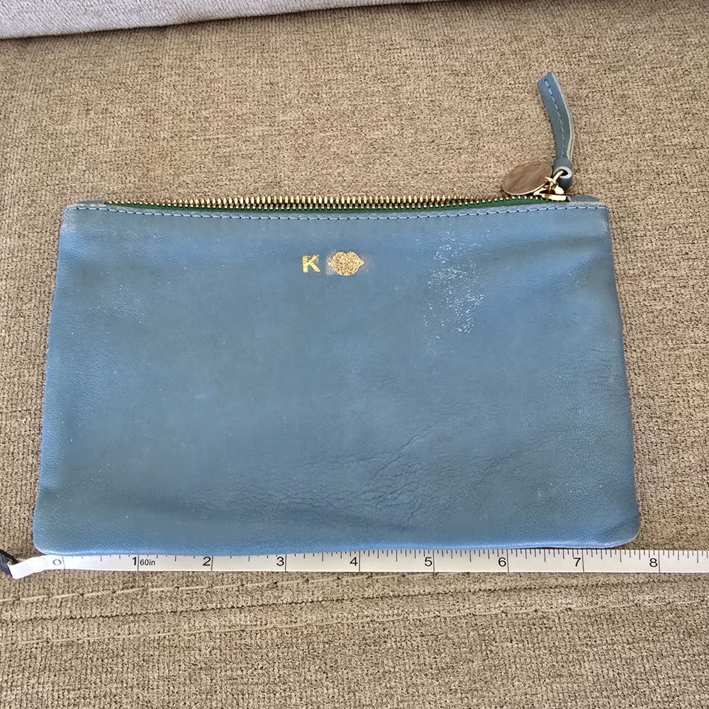 Clare V Blue Leather Wristlet